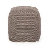 Hand-Loomed Cotton Pouf Ottoman Dark Grey Brown 15 inch