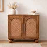 Solid Wood Arched Rattan Two-Door Sideboard