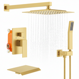 Brushed Gold 10" Square Rain Shower System with Handheld Sprayer