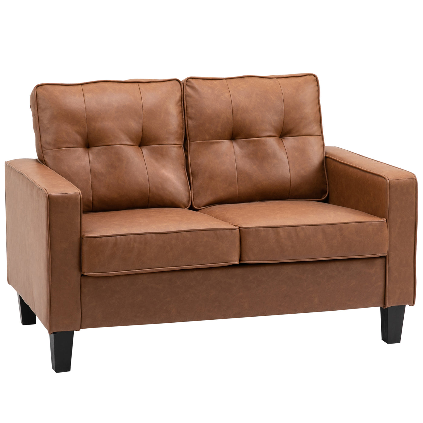2-Seater Tufted PU Leather Loveseat, 51" Wide, Brown