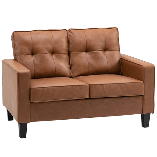 2-Seater Tufted PU Leather Loveseat, 51" Wide, Brown