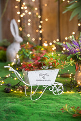 11.5x4x7' White Metal Decorative Disressed Wheelbarrow Planter, Tabletop Decor