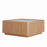 Square Engineered Wood Coffee Table with Storage Natural Walnut
