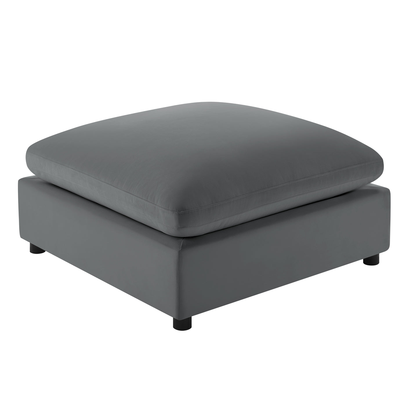 Charcoal Fabric Ottoman with Wood Legs