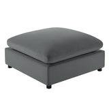 Charcoal Fabric Ottoman with Wood Legs