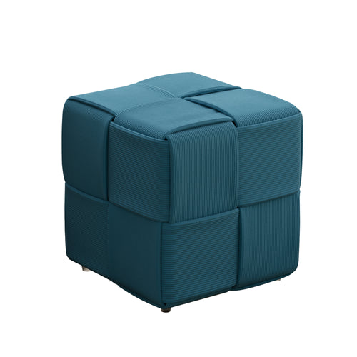 Square Corduroy Ottoman Foot Rest with Soft Comfort and Sturdy Design in Blue,