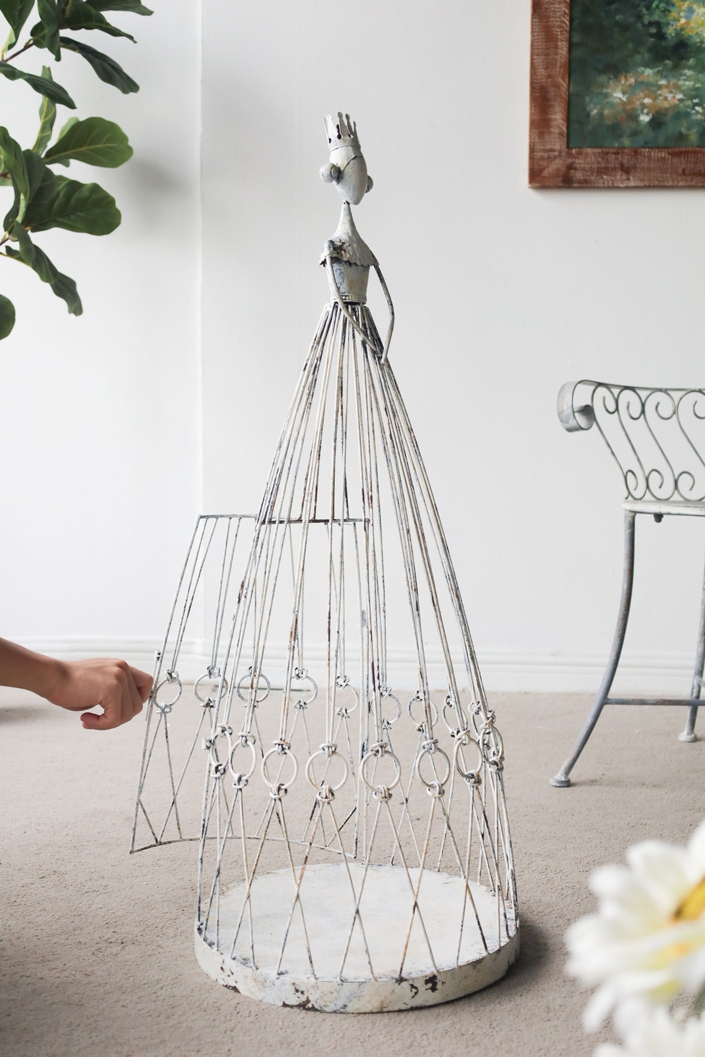 Distressed White Princess Birdcage Birdhouse 13.5x13.5x34