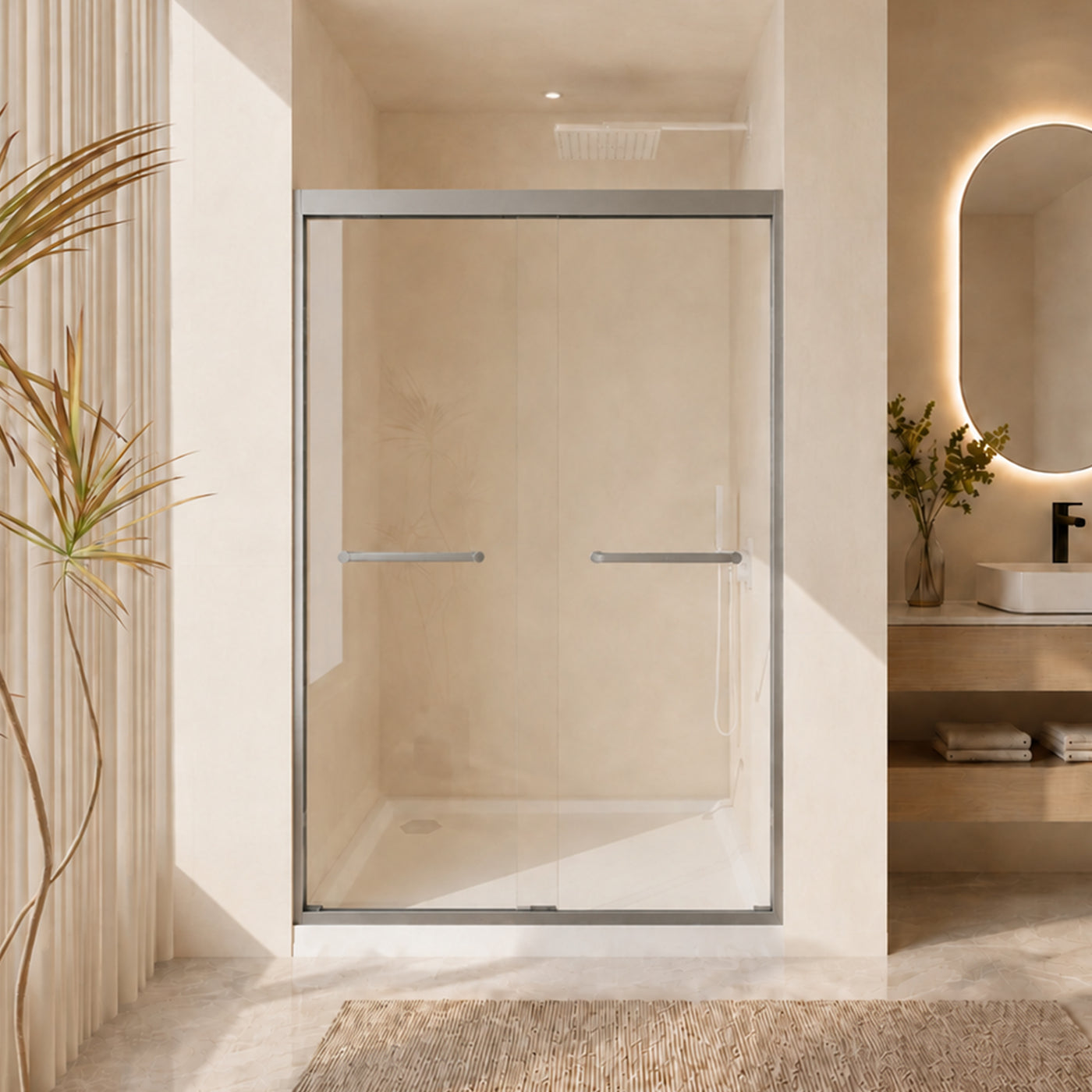 Tempered Glass Aluminum Frame Double Sliding Shower Door 44-48"W x 72"H