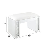 Vanity Stool - Ivory Synthetic Leather with Faux Crystal Inlay