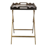 Brown MDF Side Table with Swan Motif Iron Base 23.5x15.5x24