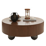 Round Solid Wood Coffee Table with Storage Walnut
