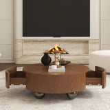 Round Solid Wood Coffee Table with Storage Walnut
