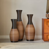 Hand-Woven PVC Rattan Vases Set of 3, GreyBrown