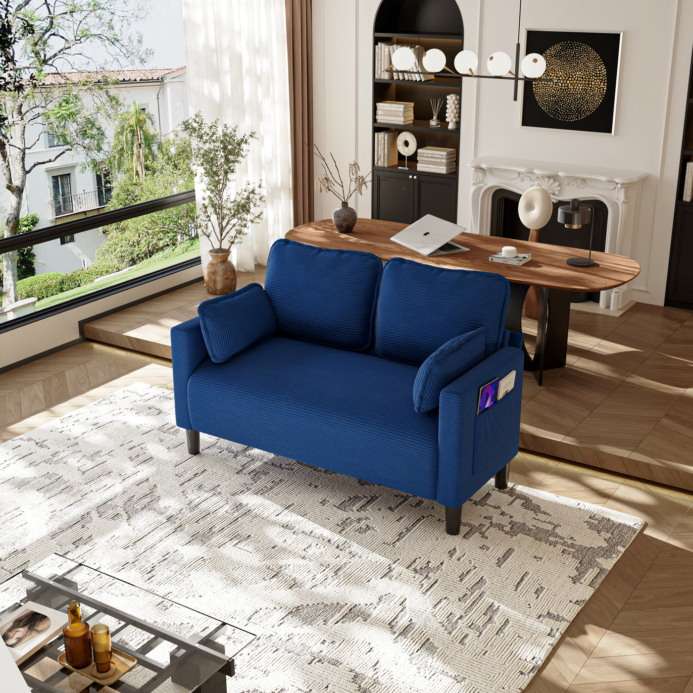 48" Soft Corduroy Loveseat Couch with Storage Pocket