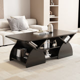 Round Engineered Wood Coffee Table with Storage Black