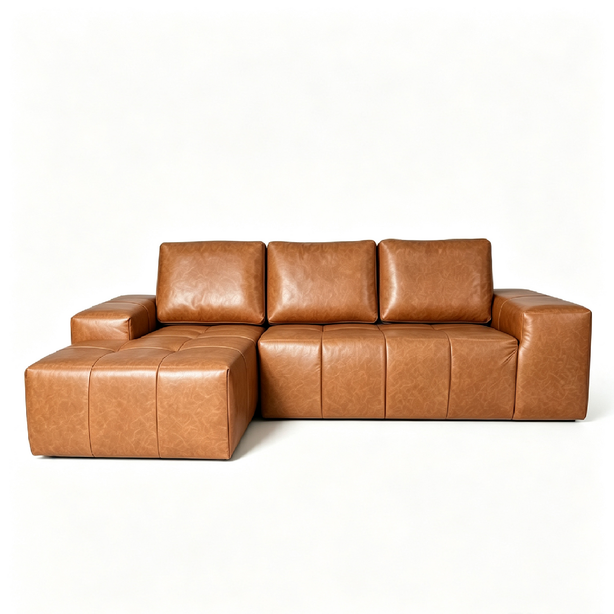 Faux Leather Chaise Sofa with Chaise Brown 114"