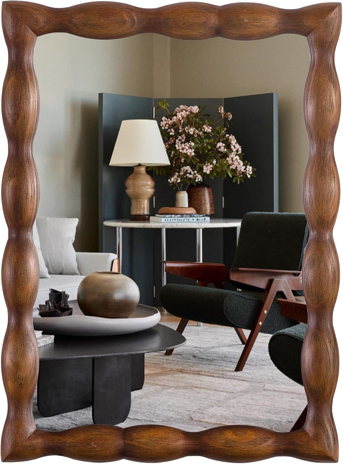 Dark Walnut Wood Framed Wall Mirror 36" x 24