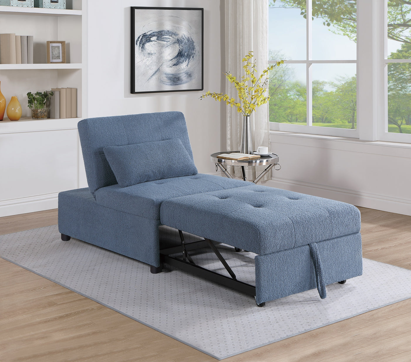 Blue Gray Sherpa Tufted Convertible Sleeper Sofa Chair