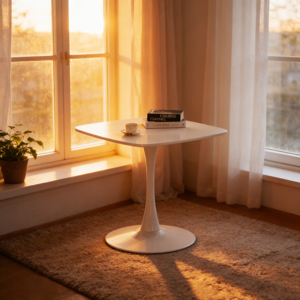 Square Engineered Wood Dining Table Matte White