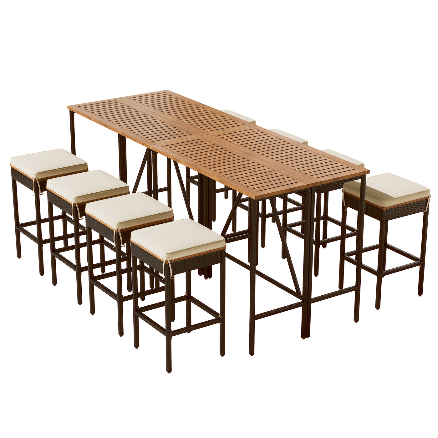 10-Piece Acacia Wood Outdoor Bar Height Dining Set with Stools
