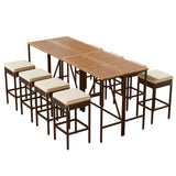 10-Piece Acacia Wood Outdoor Bar Height Dining Set with Stools