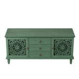 Farmhouse TV Stand with Hollow Carved Doors, Vintage Sideboard Buffet Storage Ca