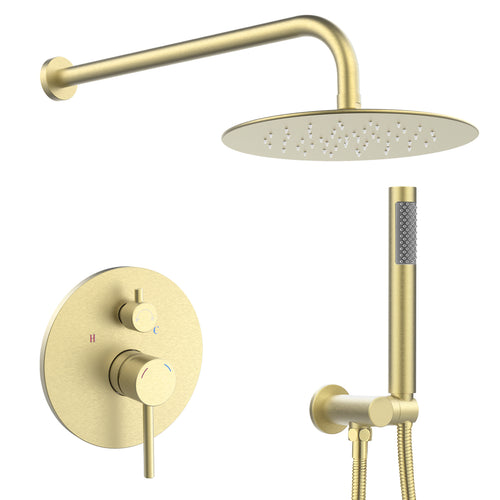 Brushed Gold Rainfall Shower System Wall Mount Combo Set