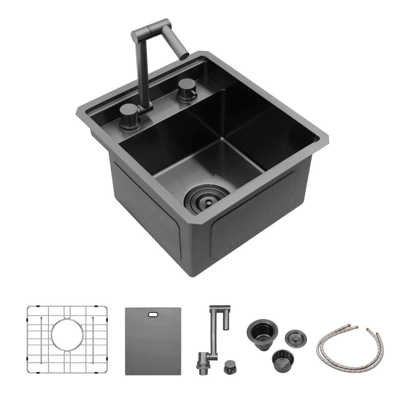 Gunmetal Black 15x17 Undermount Single Bowl Bar Sink 16 Gauge