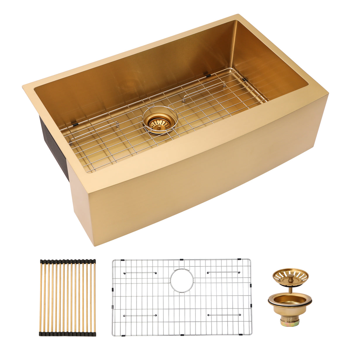 Gold Farmhouse Kitchen Sink 33 Inch Stainless Steel 16 Gauge Apron Front with Na