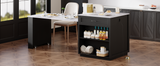 K&K 82.7 inch Kitchen Island with Extendable Dining Table for 4-6 Person,Faux Ma