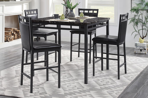 5-Piece Counter Height Dining Set Black Faux Marble