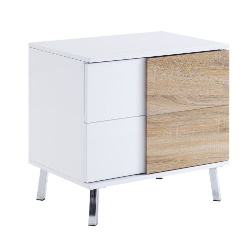End Table - MDF - White High Gloss - 2 Drawers & Chrome Legs