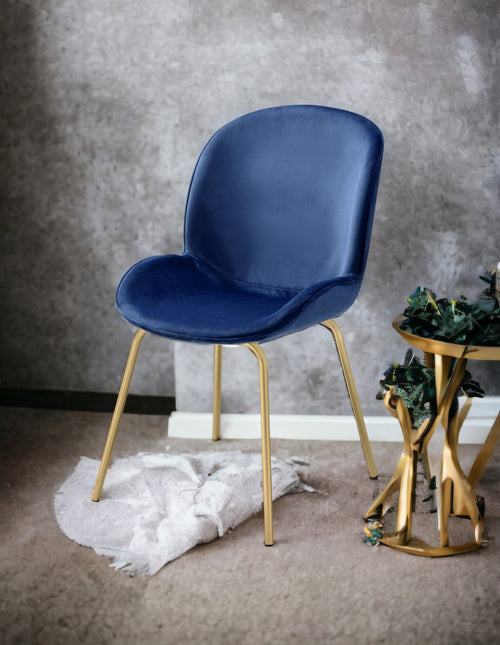 Blue Velvet & Gold Finish Side Chair Set of 2