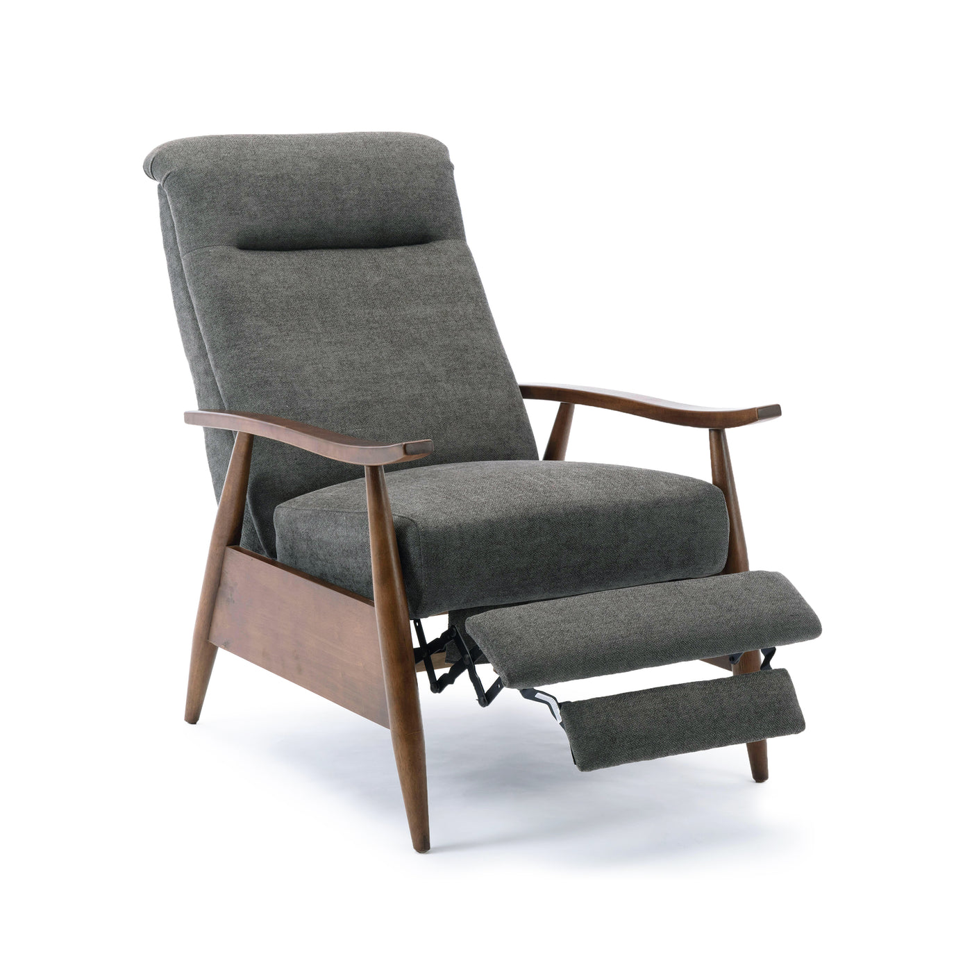 Charcoal Fabric Push Back Recliner with Wood Arms