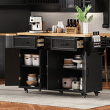K&K 56.5'' Kitchen Island with Drop Leaf, Power Outlet, Embossed Vertical Stripe