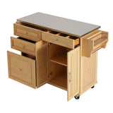 Indoor Bamboo Rolling Kitchen Island with Stainless Steel Top