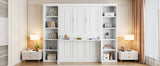 White Full Size Murphy Bed with Desk and Bookshelf, Pine Wood+MDF, 110.3''L x 79.8''W x 82''H