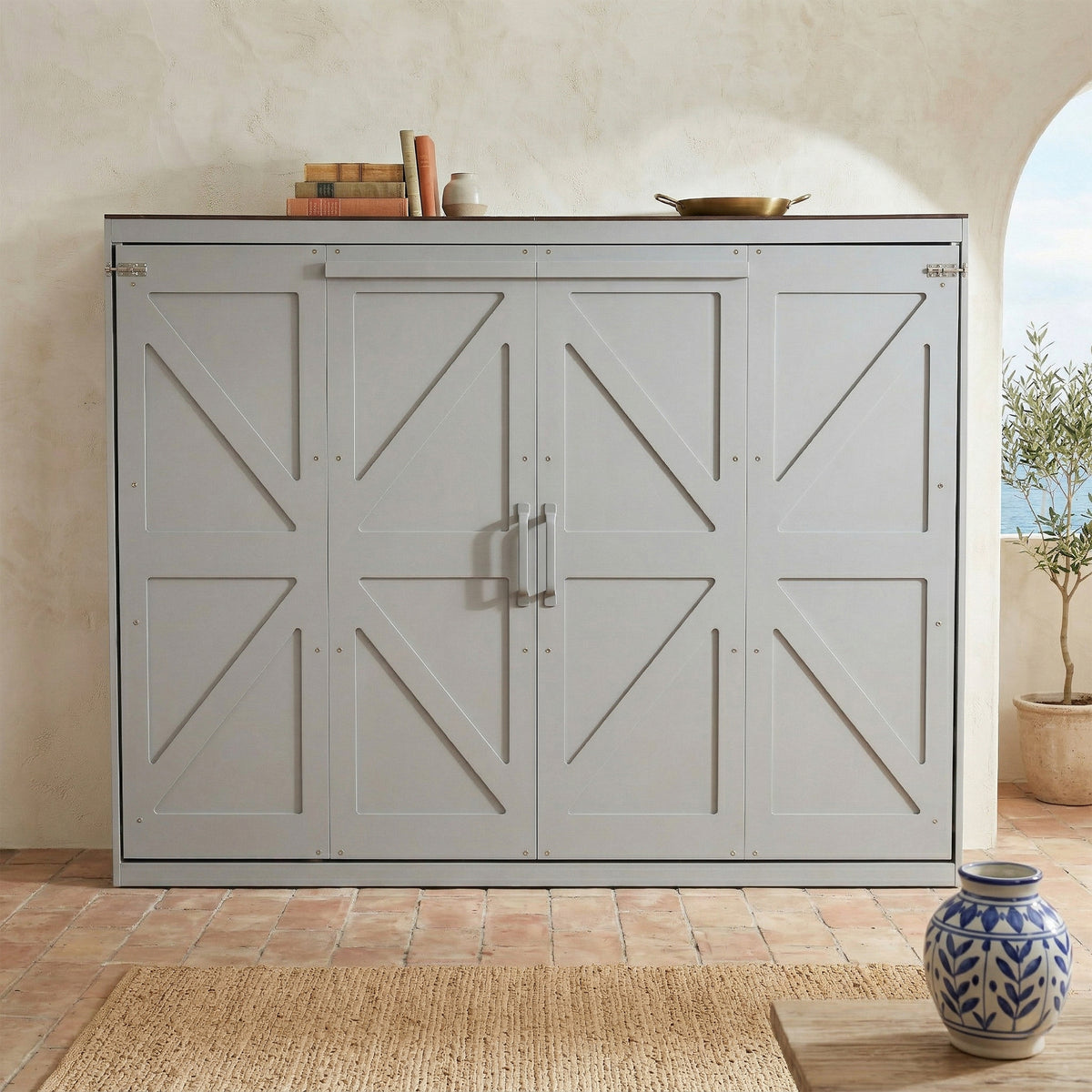 Queen Engineered Wood Murphy Bed Gray