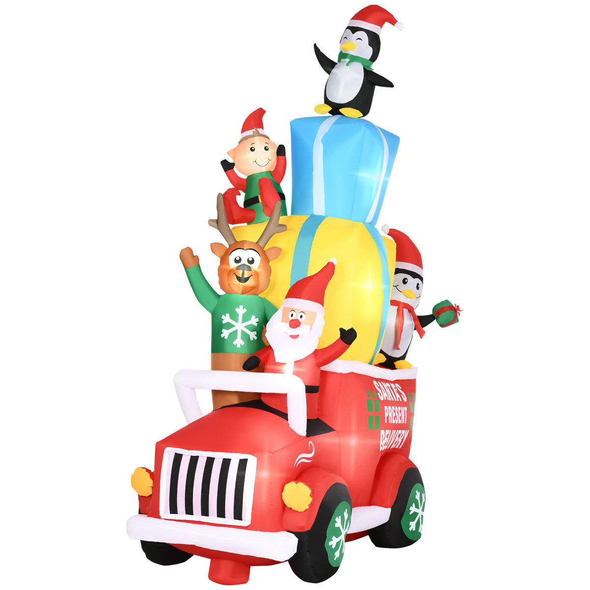 Outsunny 9ft Christmas Inflatables Outdoor Decorations Santa Claus Drives a Gift