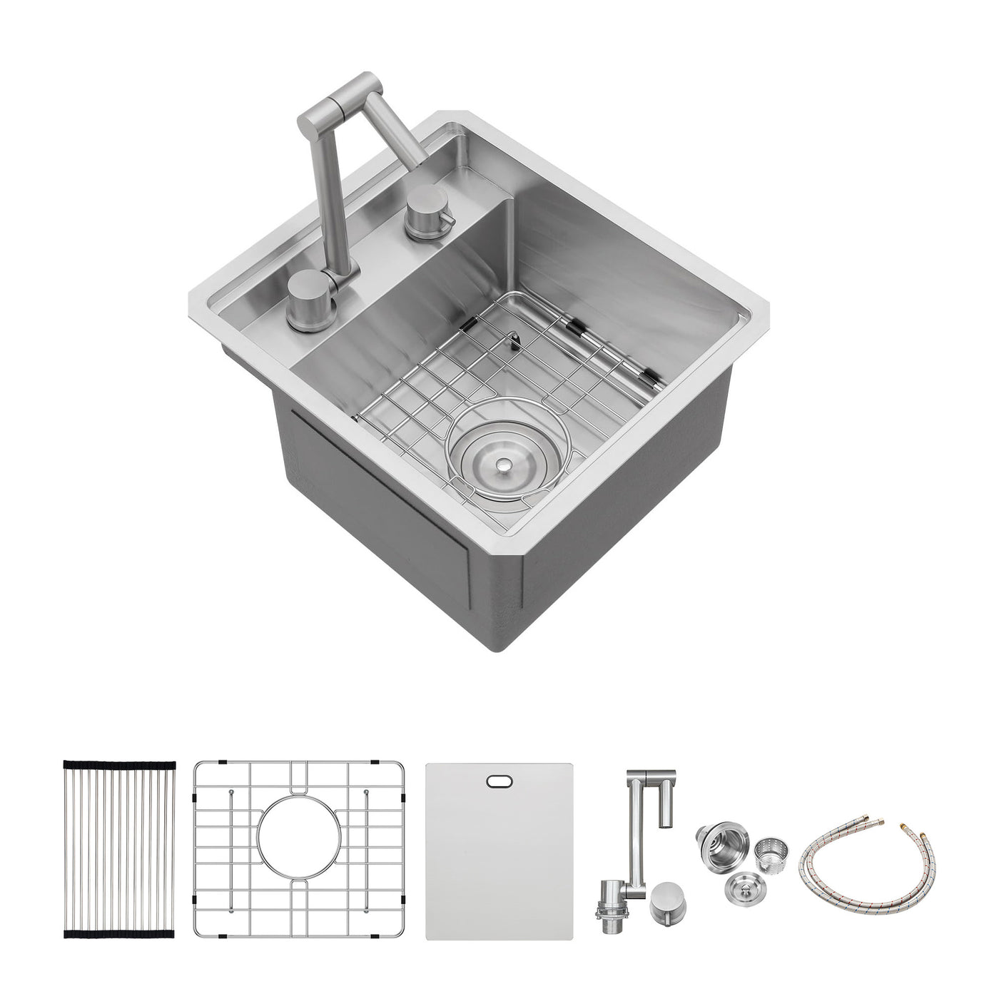 Undermount Bar Sink 15x17 Brushed Nickel Stainless Steel Folding Faucet