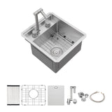 Undermount Bar Sink 15x17 Brushed Nickel Stainless Steel Folding Faucet