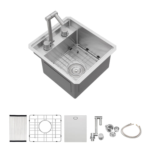 Undermount Bar Sink 15x17 Brushed Nickel Stainless Steel Folding Faucet