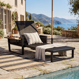 Outdoor Chaise Lounge Chair Acacia Wood Black/Teak 48"