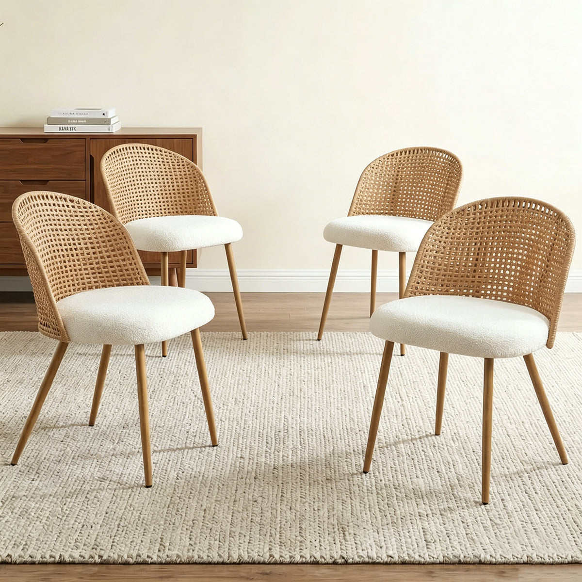 Set of 4 Metal Dining Chair Beige/Brown