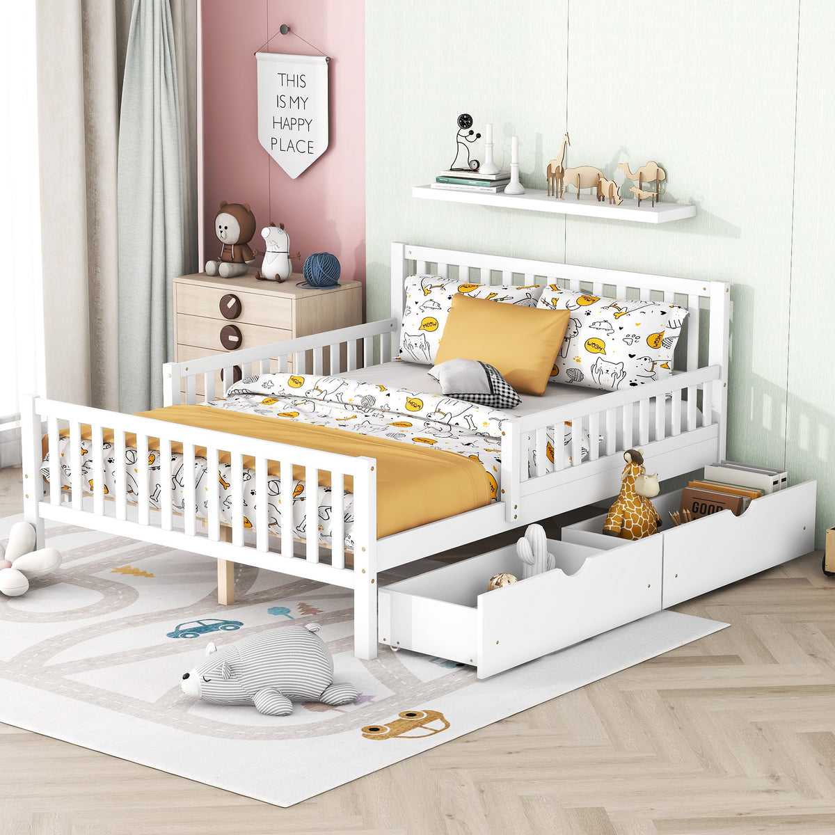 Full Wood Platform Bed White