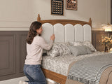 Queen Upholstered Platform Bed with Headboard Brown