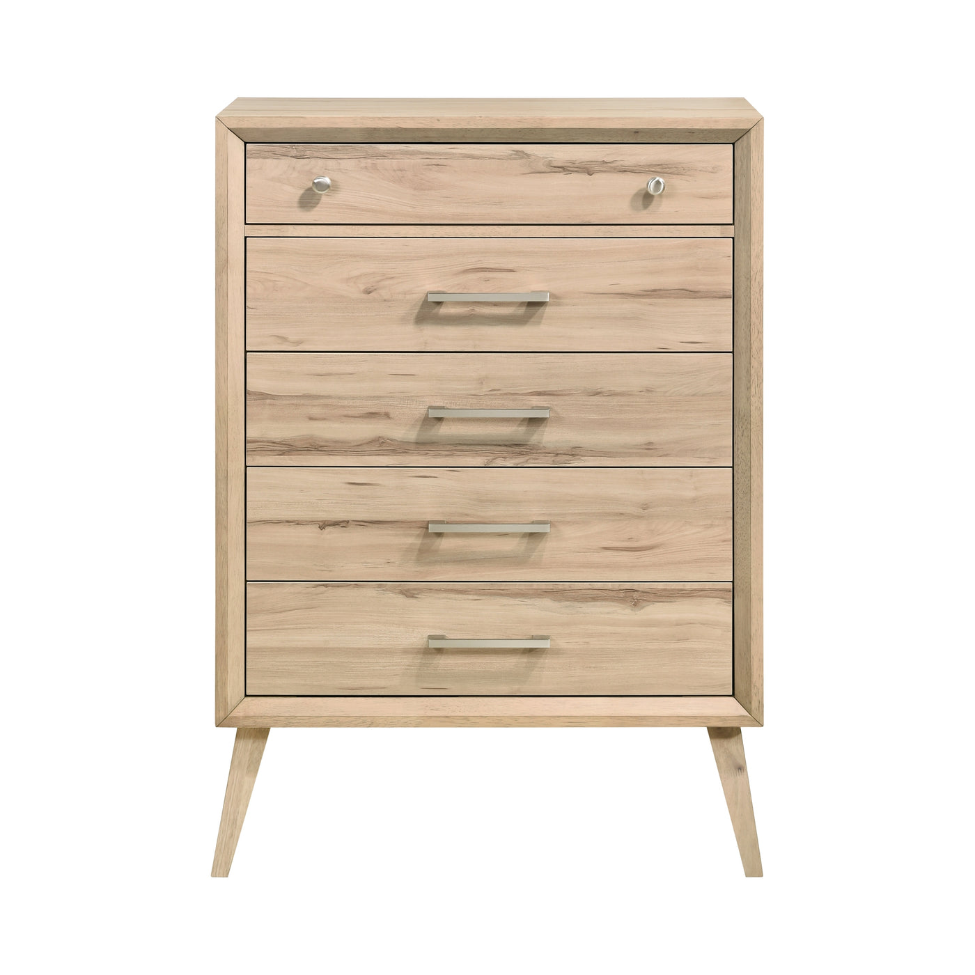 Mid-Century Modern Natural Oak 5 Drawer Chest Dresser