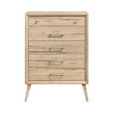 Mid-Century Modern Natural Oak 5 Drawer Chest Dresser