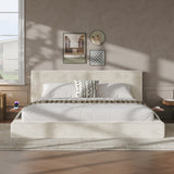 King Upholstered Platform Bed Off White