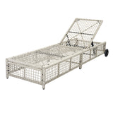 Outdoor Chaise Lounge Chair Wicker Adjustable Recline Beige/Creamy White